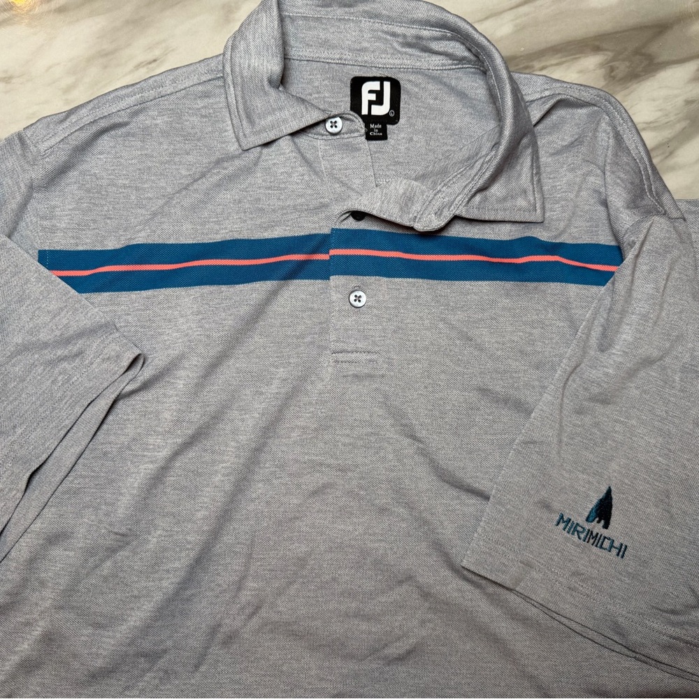 FootJoy Polo Shirt with Blue and Pink Accents - Mirimchi Logo